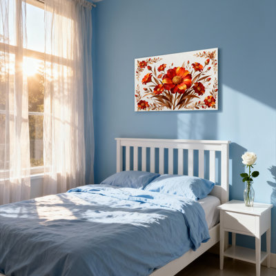 Ensemble de 1 tableau sur toile tendue représentant des fleurs rouges et oranges