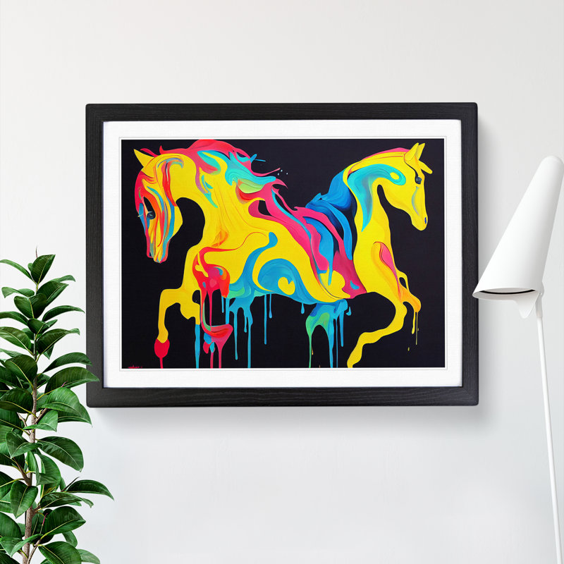 Two Horses Abstract - Single Picture Frame Print, Black Framed, 46cm H x 64cm W x 2cm D