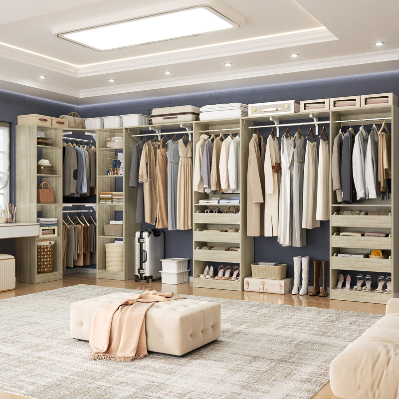 159" × 39" Closet System With Door And Wooden Drawers(Adjustable Width), Black