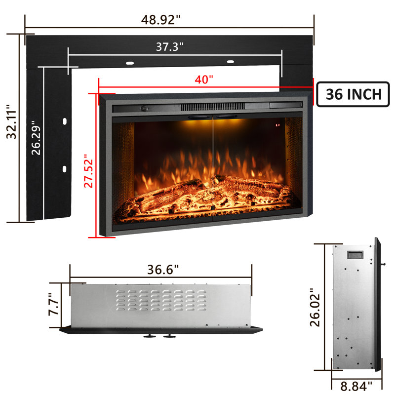 Aadila Electric Fireplace Insert with Trim Kit, 32.11" H x 48.20" W x 8.80" D