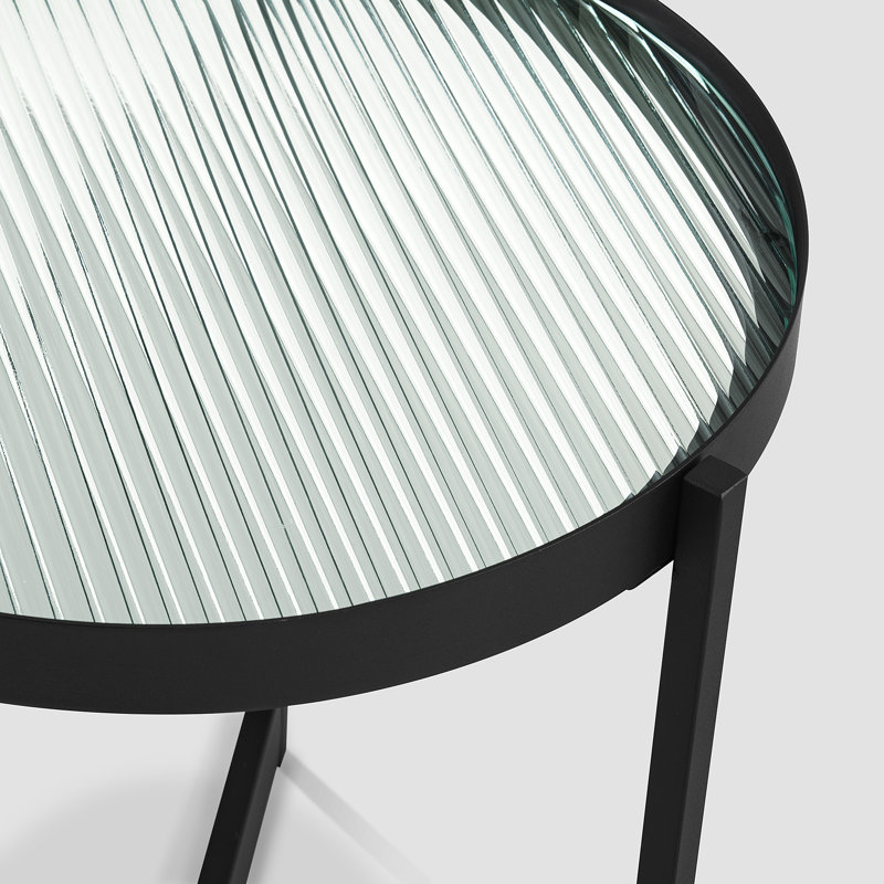 Akay Glass Top End Table, Black, Fluted Glass