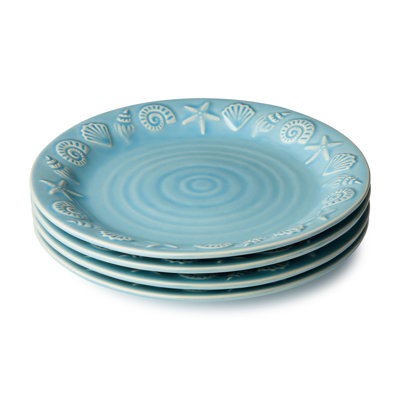 Ensemble d'assiettes plates en grès côtier de 10,5 pouces avec glaçure bleu marine Coastline