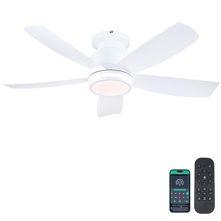 41" Flush Mount Ceiling Fan With Light And Remote/app Control