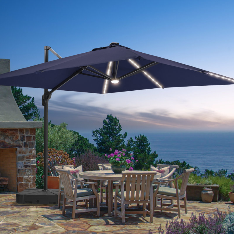 Parasol en porte-à-faux carré avec base lestée 120 po Rilie, Bleu marine