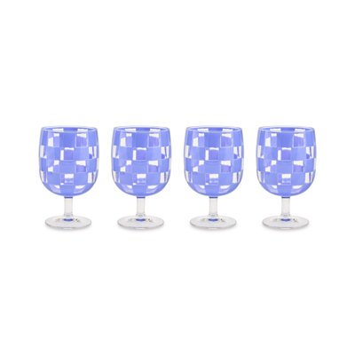Blue Check Acrylic Water Goblets