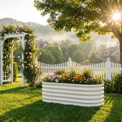 Potager surélevé modulaire en métal galvanisé de 43 cm de hauteur (lot de 2), jardinière ovale extérieure en métal de 122 x 61 cm pour la culture de plantes et de légumes