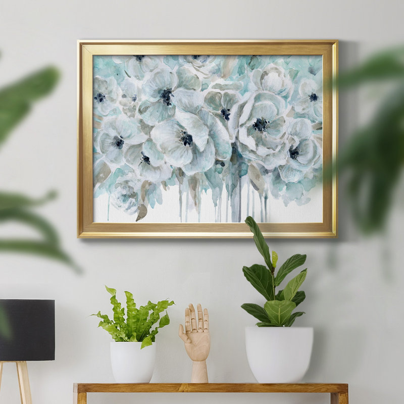 Teal Harmony II - peinture sur toile encadrée, H 18,5 po x l 24,5 po x P 1,5 po, Or