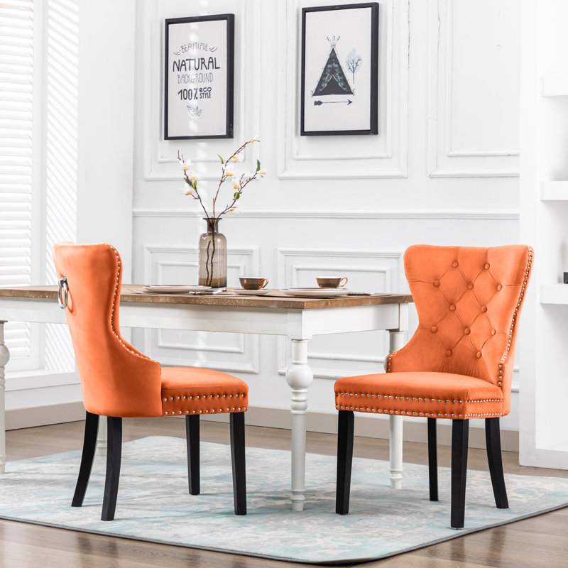 Kirsten 19.75'' H Tufted Velvet Upholstered Side Chair, Orange