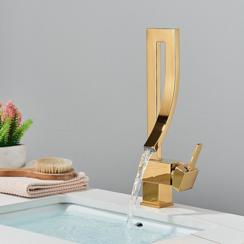 Robinet de salle de bain monocommande à fixation sur le comptoir, Doré