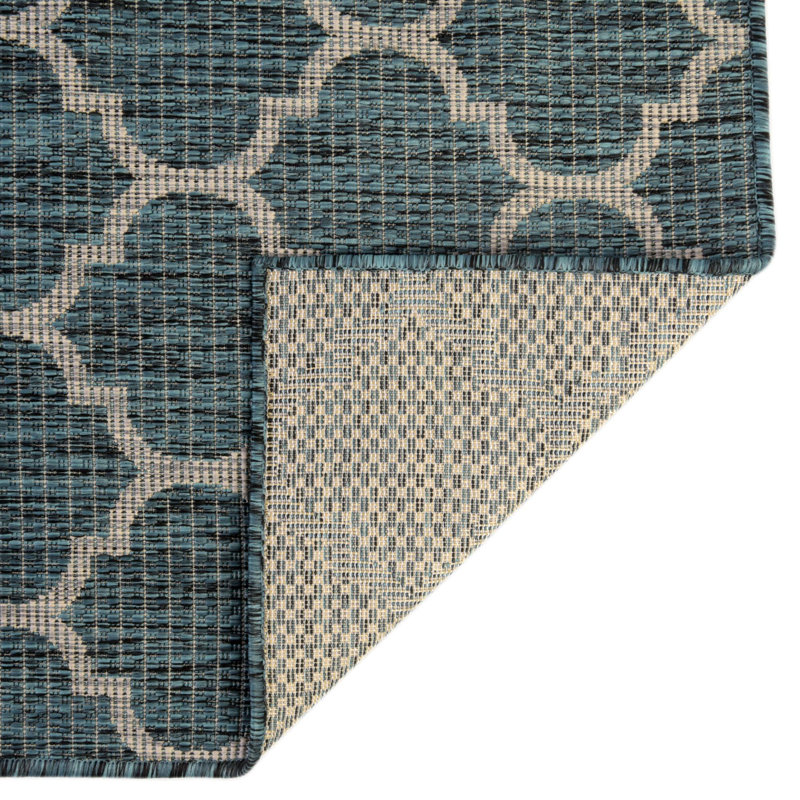 Annetrude Geometric Indoor / Outdoor Rug, Rectangle 3'3" x 5'3", Teal