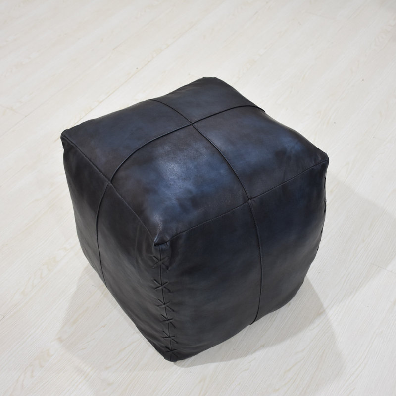 POUF BLEU VINTAGE EN CUIR FABRIQUÉ À LA MAIN EN BÉBÉ CARREFÉ À LA MAIN - de forme carrée, de style rétro bleu uni et rétro, en cuir Buffalo Genunie, en coton recyclé rembourré, pouf de salon pour la salle de séjour et d'étude, Patio