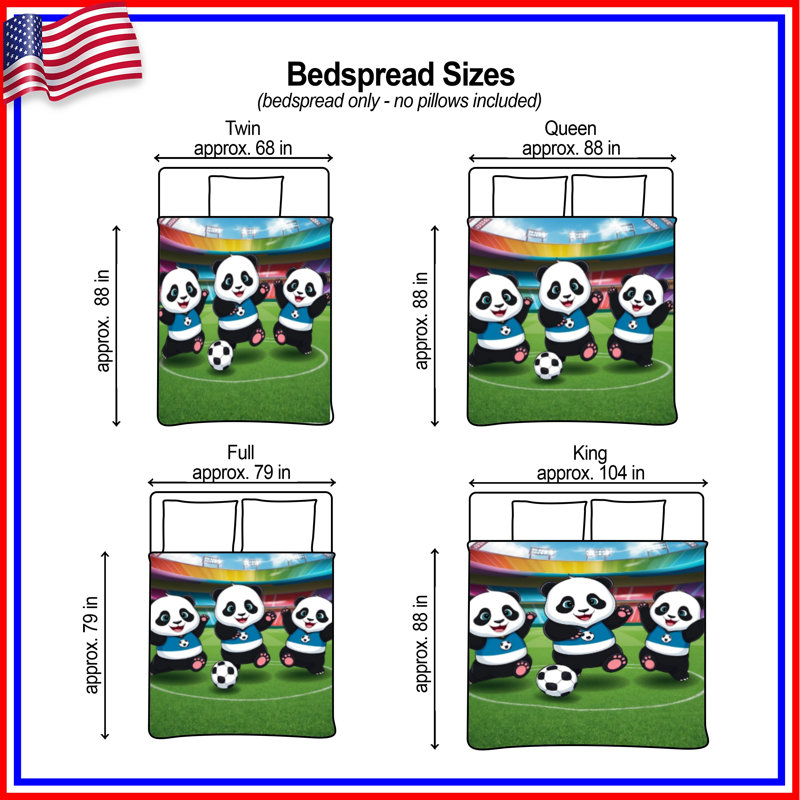 Cartoon Panda Soccer Quilted Bedspread All Sizes, Twin