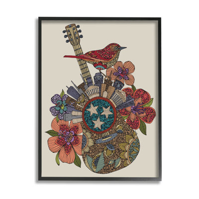 «Nashville Music City détaillée motif floral guitare» par Valentina Harper - cadre photo, impression sur toile