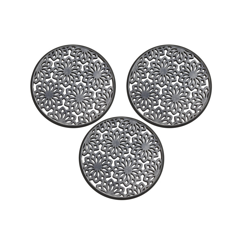Alora Rubber Multi Functional-Garden Stepping Stone Mat, Round, Black Set of 3 - 14" X 14"