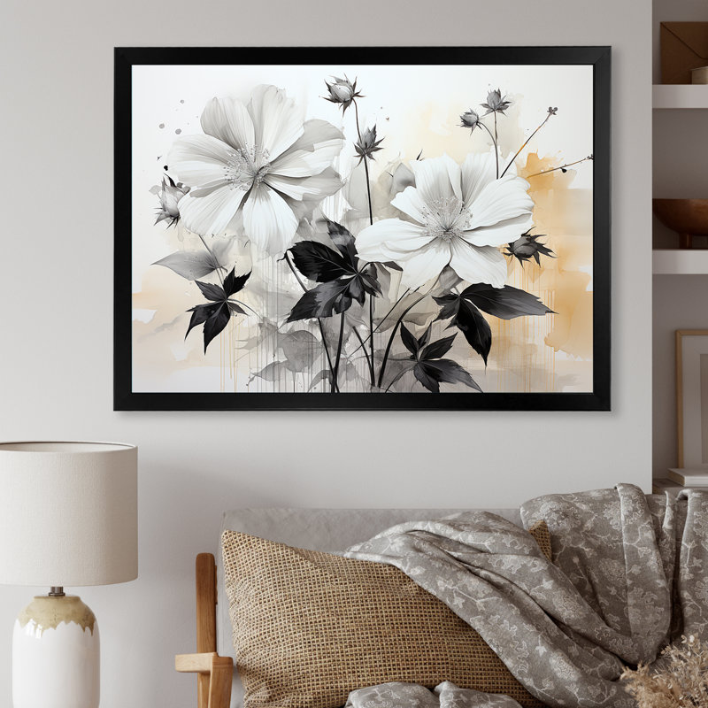 Hibiscus gris intemporel minimalisme I, Cadre simple noir, H 12 po x l 20 po x P 1 po