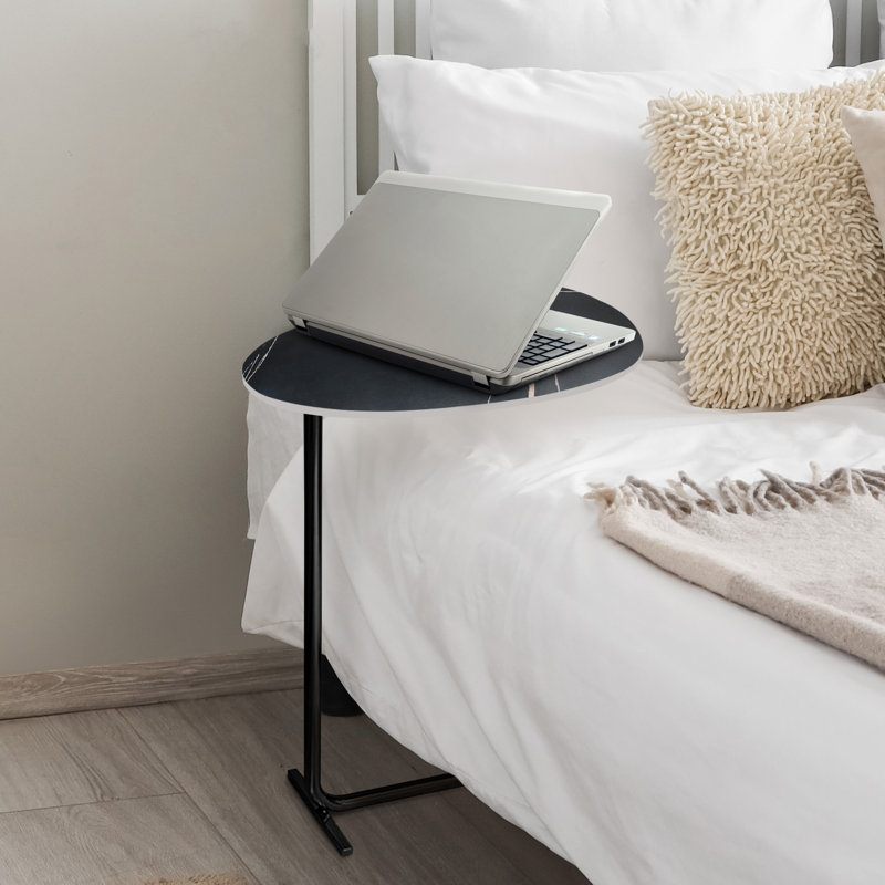 Marble Side Table Under Sofa | Real Sintered Stone Slab | C-Shaped End Table, Black