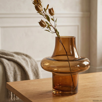 D7.9"x7.9" Small Medieval Style Glass Decorative Vase, Tabletop Accent Flower Display Vase