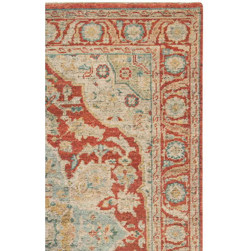 Oriental Hand-Knotted Wool Rust / Beige Area Rug, Rectangle 6' x 9'