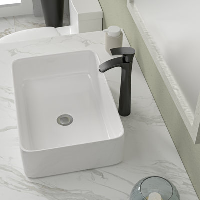Lavabo vasque rectangulaire en céramique avec robinet L 19 po x l 15 po Mocoloo