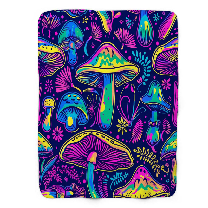 Motif de balise maritime - 1 pièce Sherpa Premium, L 50 po x L 60 po, Champignons psychédéliques colorés