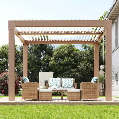 Louvered Pergola, Reinforced Aluminum Frame with Adjustable Louvered Roof, 10 ft x 10 ft, Modern Outdoor Patio and Deck Use
