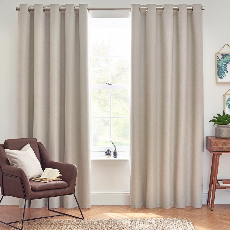 Dawn 100% Blackout Thermal Eyelet Curtains, Linen, 168cm Width x 229cm Drop