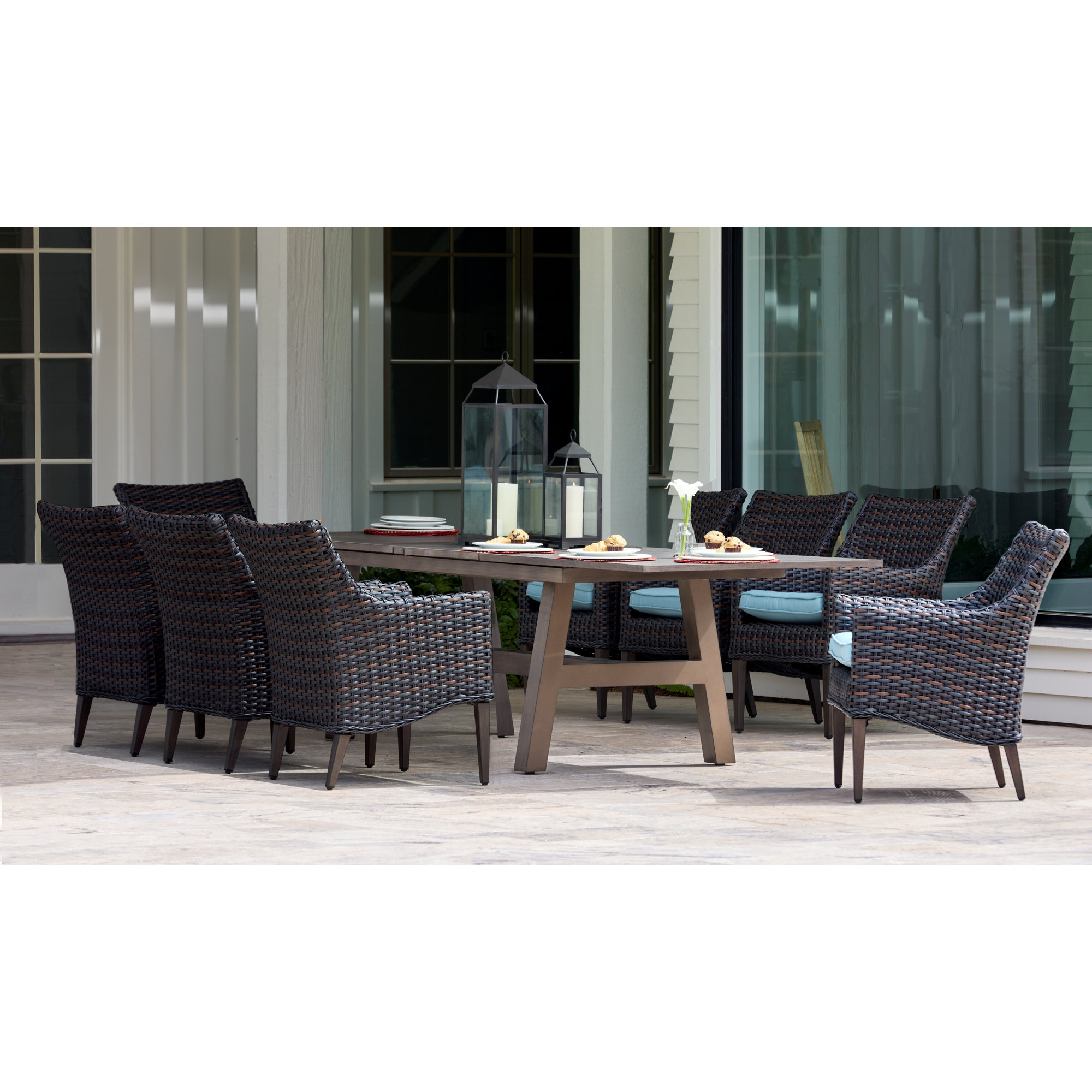 Keiser 84'' Rectangular 8 - Person Outdoor Dining Set with Cushions, Blue