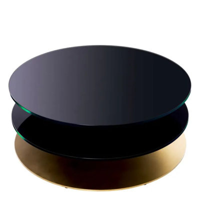 Coffee Table Dorado Brushed Brass Finish Black Glass