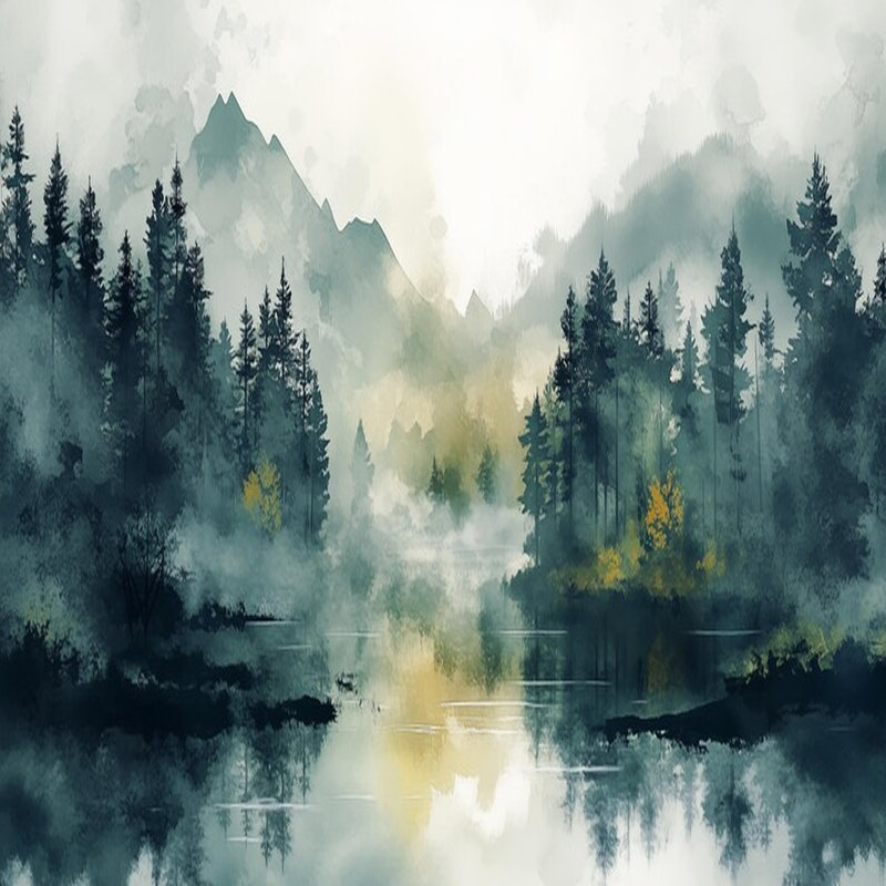 Paysage de lac Misty Mountain Forest, L 96 po x l 108 po