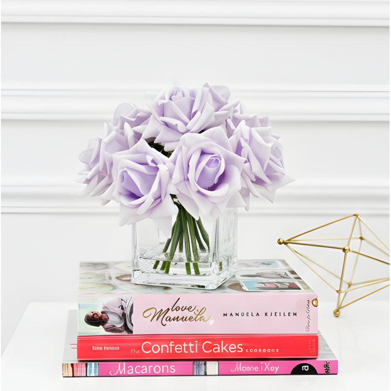 Arrangement de vraies roses dans un vase, fleurs artificielles de campagne française, Mauve