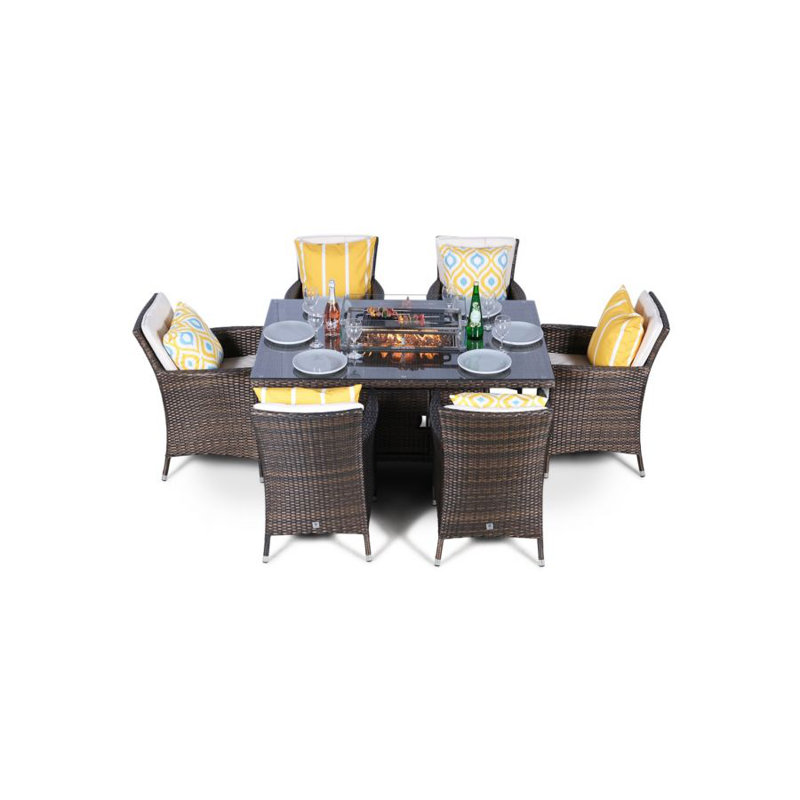 Palacios 6 - Person Wicker Patio Dining Set with Rectangular Table , Cushions Included, Brown, Beige