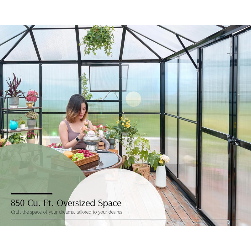 Grower’s Haven 14 x 9.5 x 9 ft. Hybrid Polycarbonate Greenhouse, Aluminum Greenhouse with Quick Connect Fitting