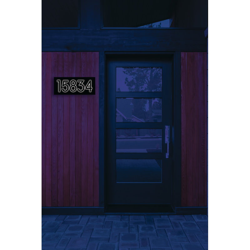 Large Black Steel Floating Address Plaque with Light Sensor