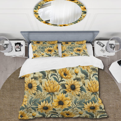 Harvest Celebration Vintage Sunflower Polyester Box Stitch Floral Duvet Cover Set