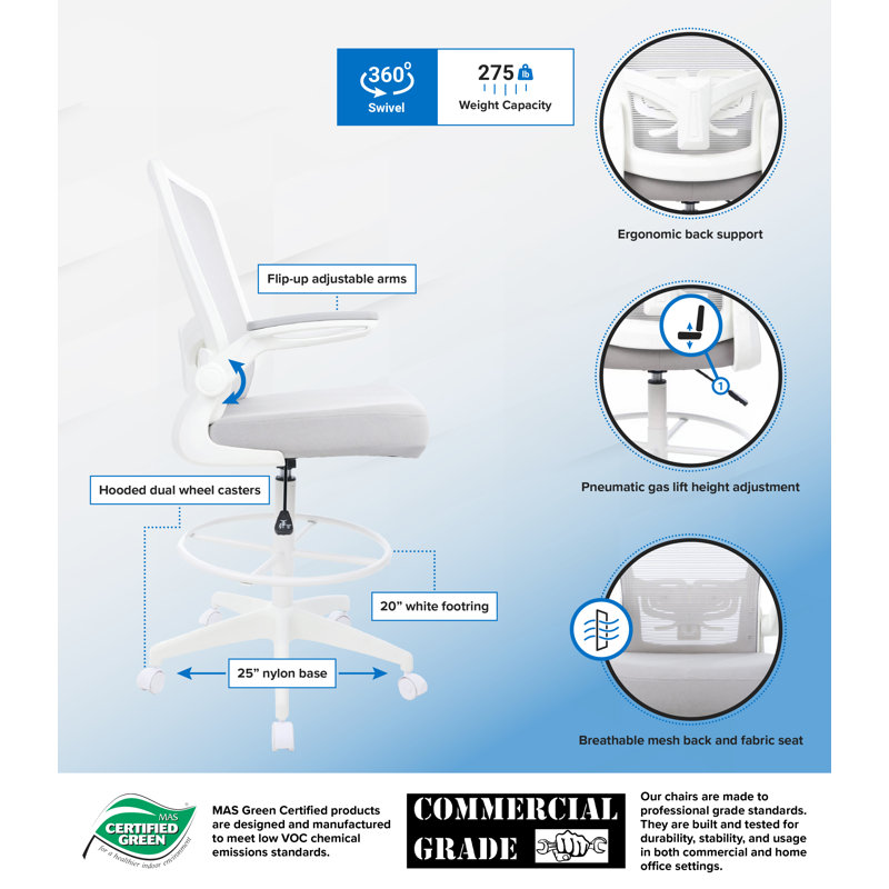 Mesh Boss, accoudoir rabattable, tabouret, Gris