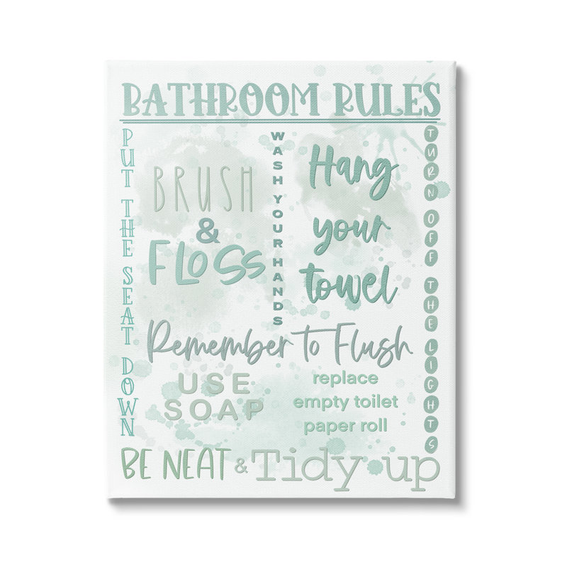 «Green Bathroom Rules» par Matthew Piotrowicz, H 48 po x l 36 po x P 1,5 po