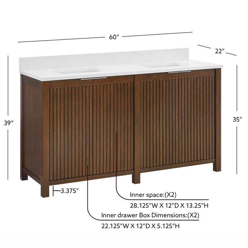 Through Lines 60" Double Bathroom Vanity, Brown