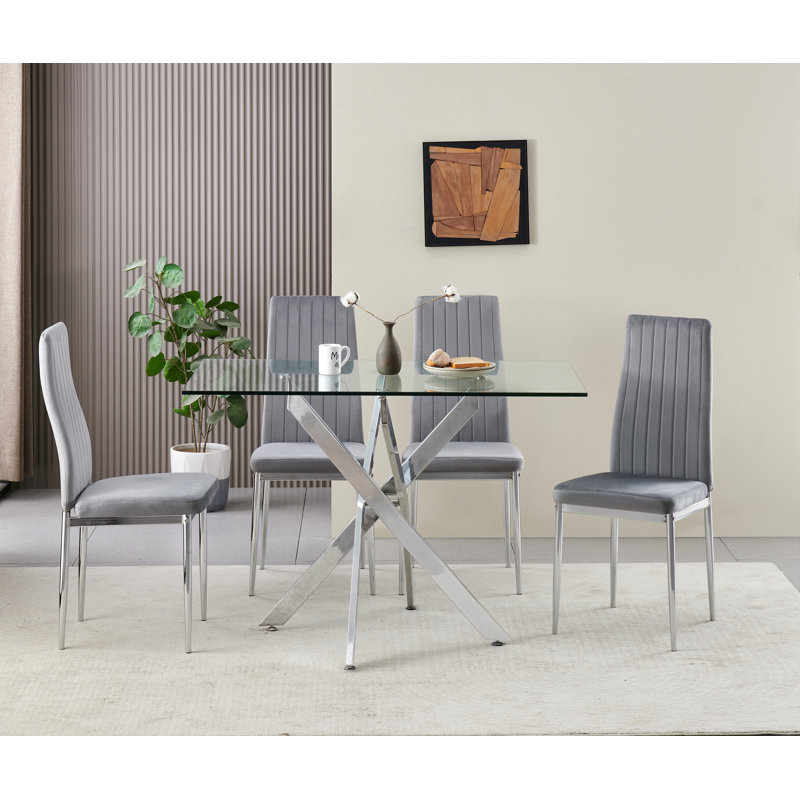 Rexel Dining Table + 4 Monza Chairs Gryvlv, Grey