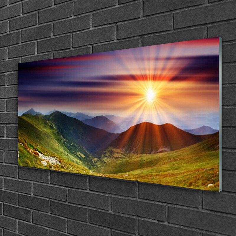 Glass Print Wall Art 100X50cm Image Printed On Glass Decorative Wall Picture Behind Toughened / Tempered Safety Real Glass For Kitchen & Living Room Theme: Sun Mountains Nature