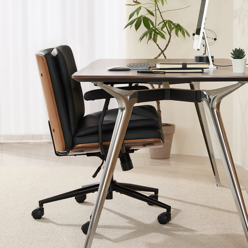 Chaise de bureau à domicile avec accoudoirs et roulettes, fauteuil de bureau pivotant moderne en noyer, Noir