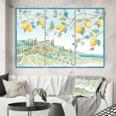 « méditerranéennes village field i », peinture multi-pièces sur toile tendue