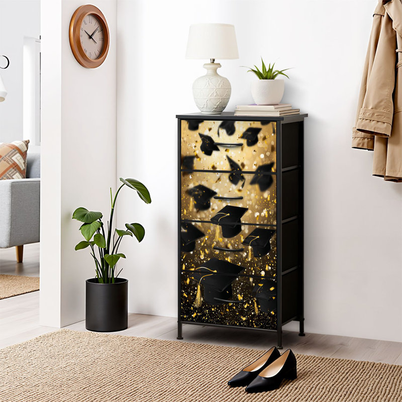 4 Drawer Dresser for Bedroom, Narrow Chest of Drawers, Wooden Top and Study Iron Frame 18"x37.5"-(WxH)