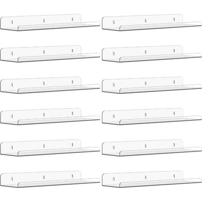 Tablettes flottantes transparentes de 15 po pour le mur, 12 tablettes murales de présentation pour parfums, soins de la peau, vernis à ongles, livre, décor de chambre à coucher, salon, cuisine, salle de bain