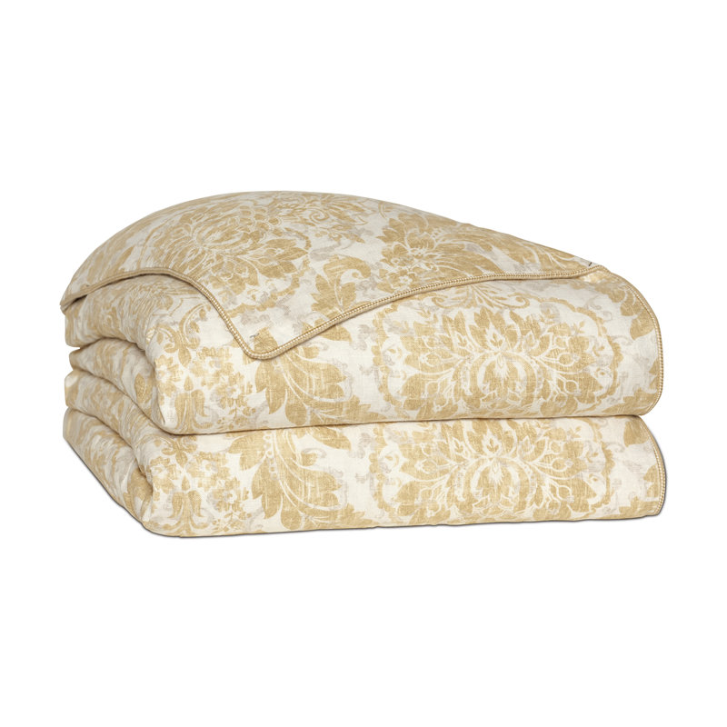 Sabelle Gold/Off-White Linen Farmhouse / Country Duvet Cover, King Duvet Cover