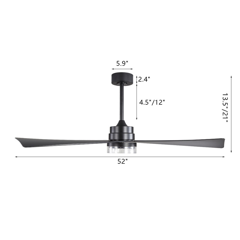 52-inch 3 Abs Blades Indoor Ceiling Fan With Led Light Belt And Remote, Noir