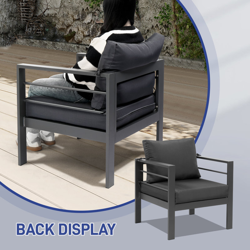 2Pcs Outdoor Sofa Chairs With Cushions Outdoor Patio Set, Dark Gray Frame/Dark Gray Cushion