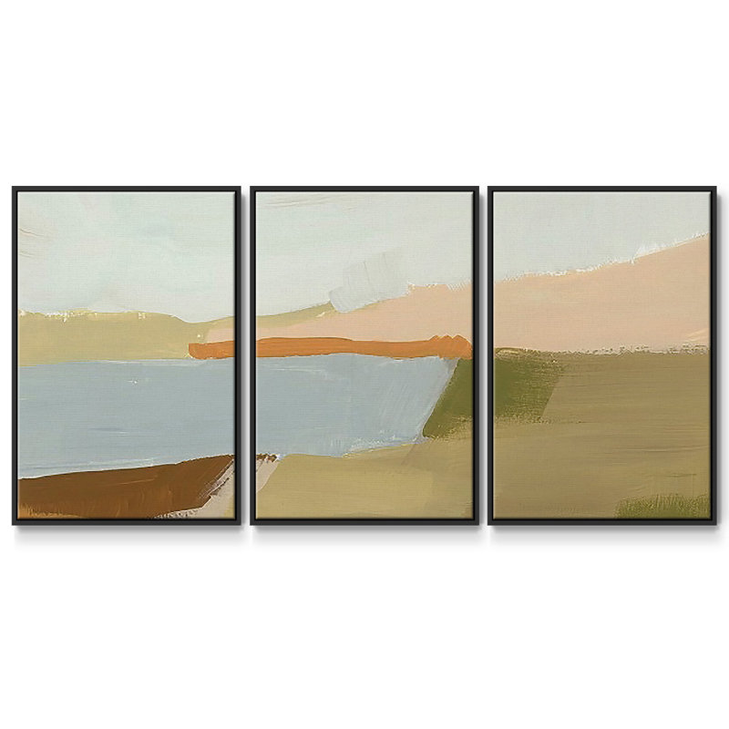 Stacked Landscape I - Toile encadrée multi-pièces, H 24 po x l 48 po x P 2 po, Cadre noir
