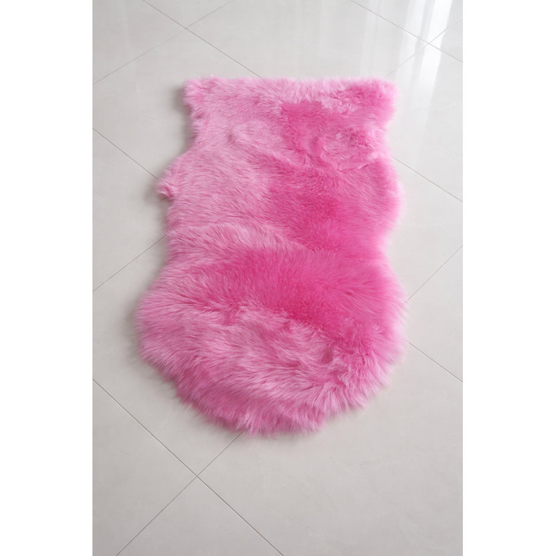 Oval 60 cm x 110 cm Sheepskin Dhurrie Area Rug, Pink