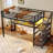 Loft Bed With Desk And Storage Stairs, Metal Loft Beds With LED Lights, USB Ports, Multifunctional Iron Nets, No Spring Box Needed And Noise-Free, Black-692708230
