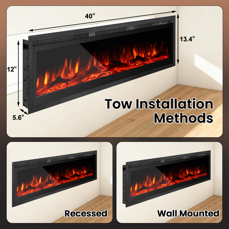 17 Stories Black Electric Fireplace Insert, 34cm H x 101.6cm W x 16.5cm D